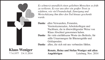 Traueranzeige von Klaus Weniger von Pegnitz-Zeitung